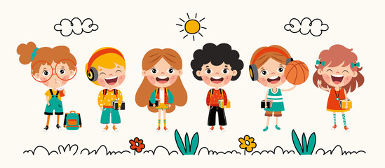 Education Concept With Cartoon Students