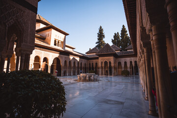 Historical palace complex of Alhambra in small Spanish town Granada - obrazy, fototapety, plakaty