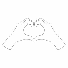 Vector linear illustration of a heart-hand symbol isolated on white background. Picture for Valentine's Day, a symbol of health care, charity or support
