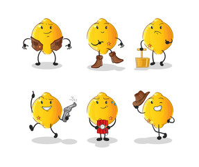 lemon cowboy group character. cartoon mascot vector