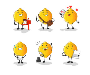 lemon postman set character. cartoon mascot vector