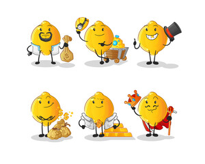 lemon rich group character. cartoon mascot vector