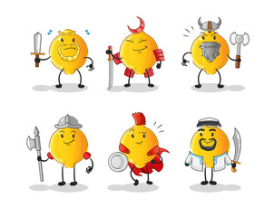 lemon warrior group character. cartoon mascot vector