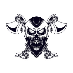 Skull Guardian and Fire Axe Weapone Premium Vector Illustration