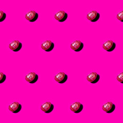 Juicy healthy Apple pattern on bright pink background. Minimal flat lay food texture. Summer abstract trendy fresh concept.