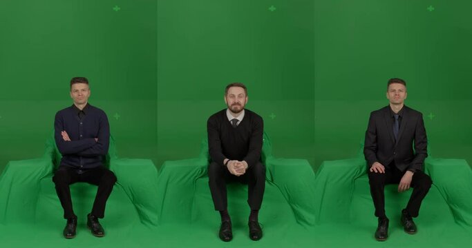 GREEN SCREEN CHROMA KEY Front view of Spectators wearing formal attire watching performance on stage. Crowd replication for theater, opera, ballet. Unkeyed chairs to keep shadows