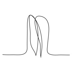 Sketchy, contour silhouette of the ears of a hare, a rabbit. Continuous one line drawing. Isolated vector illustration with black line on white background. Line art.