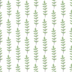 Obraz premium simple cute floral pattern - beautiful little green leaves of a plant on a white background