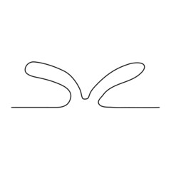 Sketchy, contour silhouette of the ears of a hare, a rabbit. Continuous one line drawing. Isolated vector illustration with black line on white background. Line art.