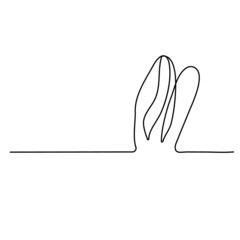 Sketchy, contour silhouette of the ears of a hare, a rabbit. Continuous one line drawing. Isolated vector illustration with black line on white background. Line art.