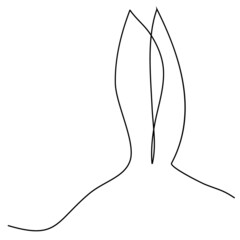 Obraz premium Sketchy, contour silhouette of the ears of a hare, a rabbit. Continuous one line drawing. Isolated vector illustration with black line on white background. Line art.