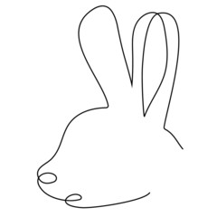 Sketchy, contour silhouette of the ears of a hare, a rabbit. Continuous one line drawing. Isolated vector illustration with black line on white background. Line art.