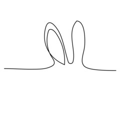 Sketchy, contour silhouette of the ears of a hare, a rabbit. Continuous one line drawing. Isolated vector illustration with black line on white background. Line art.