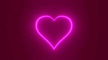 The concept of celebrating Valentine's Day and birthday. One neon heart shape on a purple background. 3D rendering