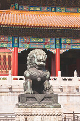 Bronze Lion statue in Forbidden City Beijing China