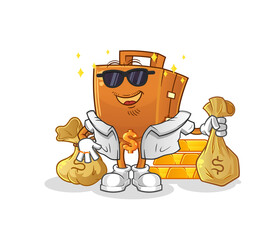suitcase rich character. cartoon mascot vector