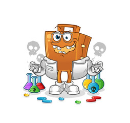 suitcase mad scientist illustration. character vector