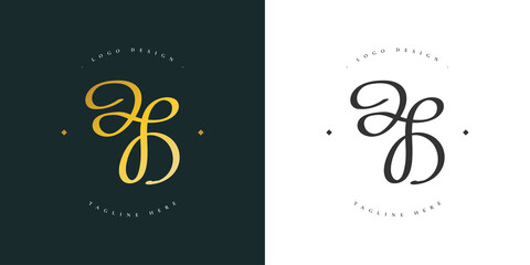 Elegant AB Logo Design with Handwriting Style in Golden Gradient. Initial A and B Logo. AB Signature Logo or Symbol for Wedding, Fashion, Jewelry, Boutique, and Business Identity