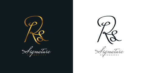 Elegant Initial R and S Logo Design with Handwriting Style in Gold Gradient. RS Signature Logo or Symbol for Wedding, Fashion, Jewelry, Boutique, and Business Identity