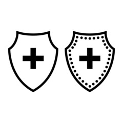 Fototapeta premium Medical shield icon. Armored defensive shield with medical cross as symbol of immunity and protection of organism. Vector Illustration