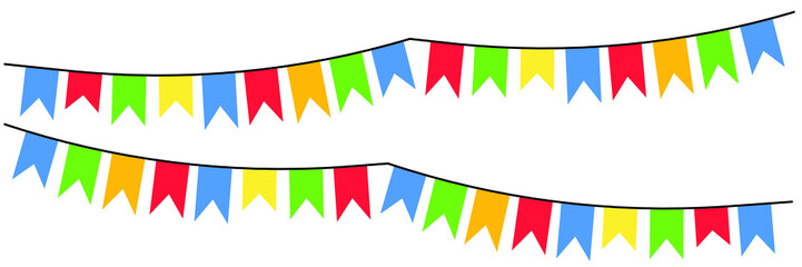 Birthday colorful garland with bunting flags. Festive garland for decoration holiday. Carnival decoration isolated on white background. Vector illustration.
