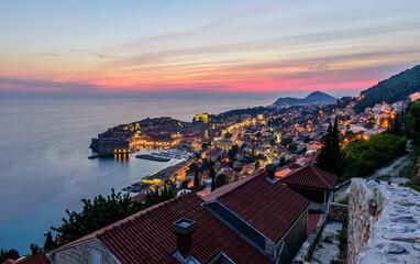 Sightseeing of Croatia. Beautiful sunset view of Dubrovnik old town, Croatia
