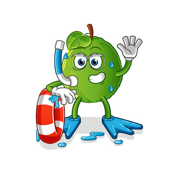 guava swimmer with buoy mascot. cartoon vector