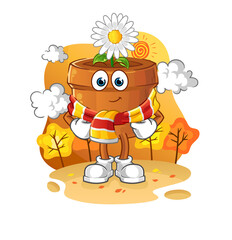 flower pot in the autumn. cartoon mascot vector