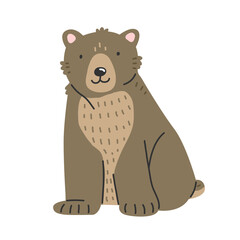 Sitting cute brown bear in cartoon style. Vector isolated illustration with an animal.