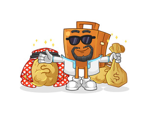 suitcase rich arabian mascot. cartoon vector
