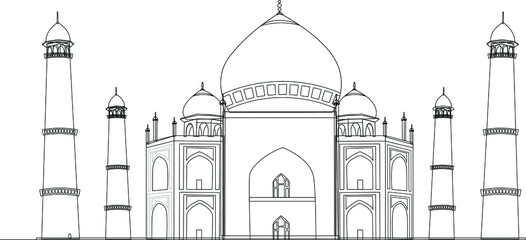 Simple line drawing of world miracle, Taj Mahal. Architectural monument black icon. India miracle symbol vector illustration. Countries symbol. Holiday Destination.