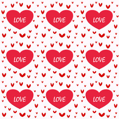 Repeating hearts, round dots and word Love. Romantic seamless pattern. pattern for Valentine's Day simple heart seamless design