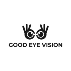 Good eye vision logo with two hand gestures forming glasses. Can be used for optical shops, eye medicine and others