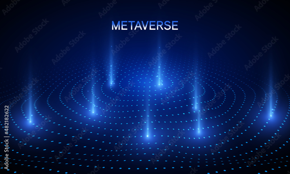 Poster metaverse world map globe blue light dots pattern wavy background in concept metaverse, virtual real