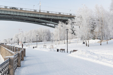 Fototapeta premium Embankment of the Ob river in winter in Novosibirsk