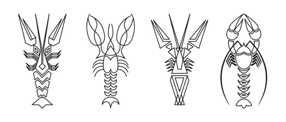 Fototapeta na wymiar Seafood vector linear logo. Vector image of an lobster
