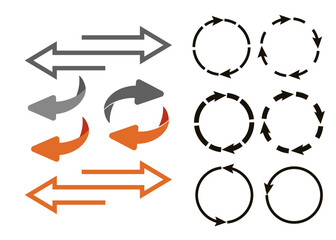 Rotating, circular, cyclic arrows. Recurrence sign. Flip over or turn arrow. Reverse sign