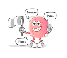 soap hold surrender flag mascot. cartoon vector