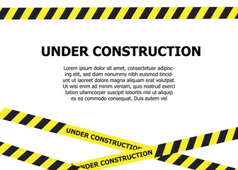 Under construction website page. Under construction tape warning banner vector