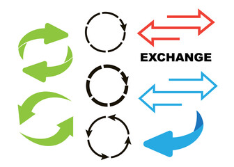 Rotating, circular, cyclic arrows. Recurrence sign. Flip over or turn arrow. Reverse sign