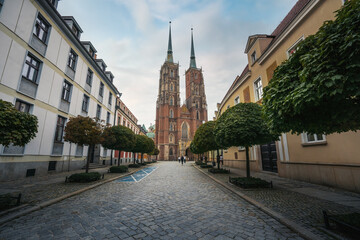 Fototapeta premium Cathedral of St. John the Baptist at Cathedral Island (Ostrow Tumski) - Wroclaw, Poland