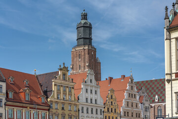 Obraz premium St Elizabeth's Church Tower and Market Square buildings - Wroclaw, Poland
