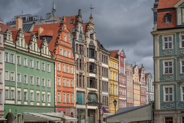 Colorful town houses buildings at Market Square (Rynek Square) - Wroclaw, Poland
