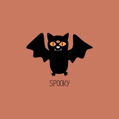 Black vampire bat with creepy eyes hand drawn vector illustration. Cute halloween character. 