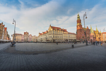 Panoramic view of Market Square with New and Old Town Hall - Wroclaw, Poland