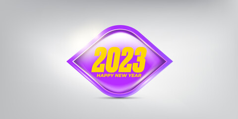 2023 Happy new year horizontal banner background and 2023 greeting card with text. vector 2023 new year sticker, label, icon, logo and badge isolated on stylish grey background