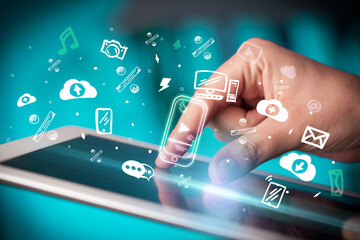 Close-up of a touchscreen with hand drawn icons