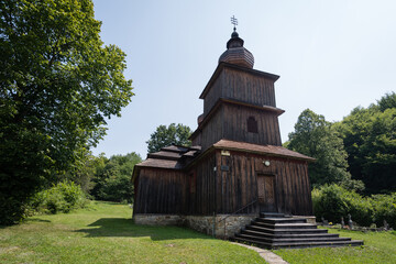 Fototapeta premium The Greek Catholic wooden church of St Paraskieva in a village Dobroslava, Slovakia