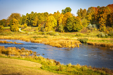 Fototapeta na wymiar Kuldiga, Latvia, autumn, Venta River, Baltics, Baltic countries, Baltics, Europe