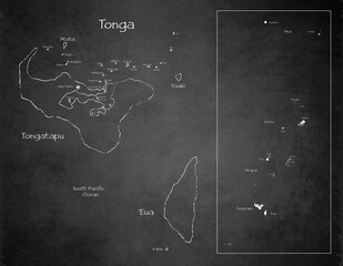 Tonga map, Islands whit names, design card blackboard chalkboard vector